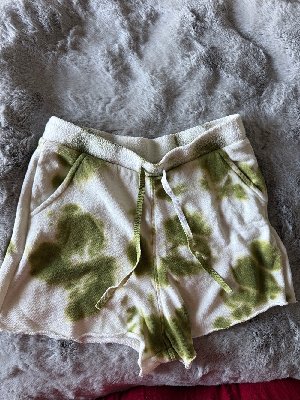 Free People White and Green Tie-Dye Athletic Shorts